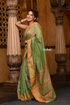 Parampara ~ Cotton Blend Saree in Regal Leaf Green with Exclusive Zari Border & Pallu - verymuchindian.com
