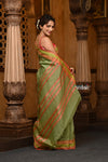 Parampara ~ Cotton Blend Saree in Regal Leaf Green with Exclusive Zari Border & Pallu - verymuchindian.com