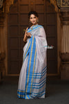Parampara ~ Cotton Blend Saree in Regal Saline Blue with Exclusive Zari Border & Pallu - verymuchindian.com