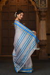 Parampara ~ Cotton Blend Saree in Regal Saline Blue with Exclusive Zari Border & Pallu - verymuchindian.com