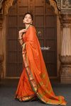 Parampara ~ Cotton Blend Saree in Regal Sapphire Orange with Exclusive Zari Border & Pallu - verymuchindian.com