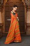 Parampara ~ Cotton Blend Saree in Regal Sapphire Orange with Exclusive Zari Border & Pallu - verymuchindian.com