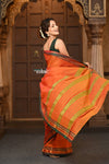 Parampara ~ Cotton Blend Saree in Regal Sapphire Orange with Exclusive Zari Border & Pallu - verymuchindian.com