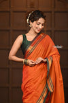 Parampara ~ Cotton Blend Saree in Regal Sapphire Orange with Exclusive Zari Border & Pallu - verymuchindian.com