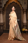 Parampara ~ Elegant Beige Cotton Viscose Saree with Exquisite Hand-Painted Madhubani Art - verymuchindian.com