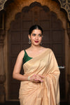 Parampara ~ Elegant Beige Cotton Viscose Saree with Exquisite Hand-Painted Madhubani Art - verymuchindian.com
