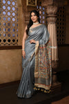 Parampara ~ Elegant Cotton Viscose Saree with Exquisite Hand-Painted Madhubani Art in Royal Ochre - verymuchindian.com