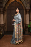 Parampara ~ Elegant Cotton Viscose Saree with Exquisite Hand-Painted Madhubani Art in Royal Ochre - verymuchindian.com