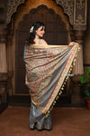 Parampara ~ Elegant Cotton Viscose Saree with Exquisite Hand-Painted Madhubani Art in Royal Ochre - verymuchindian.com
