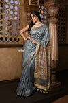 Parampara ~ Elegant Cotton Viscose Saree with Exquisite Hand-Painted Madhubani Art in Royal Ochre - verymuchindian.com