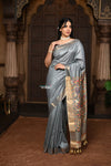 Parampara ~ Elegant Cotton Viscose Saree with Exquisite Hand-Painted Madhubani Art in Royal Ochre - verymuchindian.com