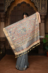 Parampara ~ Elegant Cotton Viscose Saree with Exquisite Hand-Painted Madhubani Art in Royal Ochre - verymuchindian.com