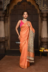 Parampara ~ Elegant Sunset Glow Cotton Viscose Saree with Exquisite Hand-Painted Madhubani Art - verymuchindian.com