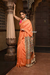 Parampara ~ Elegant Sunset Glow Cotton Viscose Saree with Exquisite Hand-Painted Madhubani Art - verymuchindian.com