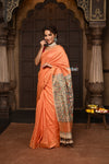 Parampara ~ Elegant Sunset Glow Cotton Viscose Saree with Exquisite Hand-Painted Madhubani Art - verymuchindian.com