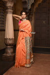 Parampara ~ Elegant Sunset Glow Cotton Viscose Saree with Exquisite Hand-Painted Madhubani Art - verymuchindian.com