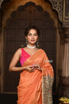 Parampara ~ Elegant Sunset Glow Cotton Viscose Saree with Exquisite Hand-Painted Madhubani Art - verymuchindian.com