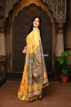 Parampara ~ Elegant Sunset Yellow Cotton Viscose Saree with Exquisite Hand-Painted Madhubani Art - verymuchindian.com