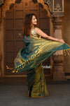Parampara ~ Exclusive Handloom Pure Tissue Cotton Saree in Green Gold - verymuchindian.com