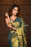 Parampara ~ Exclusive Handloom Pure Tissue Cotton Saree in Green Gold - verymuchindian.com
