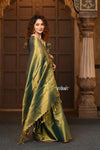 Parampara ~ Exclusive Handloom Pure Tissue Cotton Saree in Green Gold - verymuchindian.com