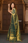 Parampara ~ Exclusive Handloom Pure Tissue Cotton Saree in Green Gold - verymuchindian.com