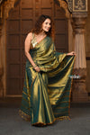Parampara ~ Exclusive Handloom Pure Tissue Cotton Saree in Green Gold - verymuchindian.com