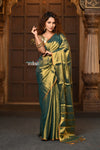 Parampara ~ Exclusive Handloom Pure Tissue Cotton Saree in Green Gold - verymuchindian.com