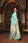Parampara ~ Exquisite Handloom Pure Silk Paithani in Regal Sky Blue with Timeless Temple Muniya Border - verymuchindian.com