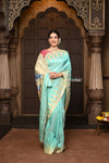 Parampara ~ Exquisite Handloom Pure Silk Paithani in Regal Sky Blue with Timeless Temple Muniya Border - verymuchindian.com