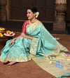 Parampara ~ Exquisite Handloom Pure Silk Paithani in Regal Sky Blue with Timeless Temple Muniya Border - verymuchindian.com