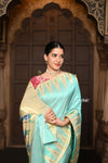 Parampara ~ Exquisite Handloom Pure Silk Paithani in Regal Sky Blue with Timeless Temple Muniya Border - verymuchindian.com