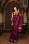 Parampara ~ Handloom Cotton Silk Saree with Golden Border in Exclusive Purple - verymuchindian.com