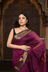 Parampara ~ Handloom Cotton Silk Saree with Golden Border in Exclusive Purple - verymuchindian.com