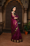 Parampara ~ Handloom Cotton Silk Saree with Golden Border in Exclusive Purple - verymuchindian.com