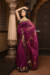 Parampara ~ Handloom Cotton Silk Saree with Golden Border in Exclusive Purple - verymuchindian.com