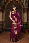 Parampara ~ Handloom Cotton Silk Saree with Golden Border in Exclusive Purple - verymuchindian.com