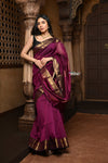 Parampara ~ Handloom Cotton Silk Saree with Golden Border in Exclusive Purple - verymuchindian.com