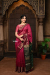 Parampara ~ Handloom Cotton Silk Saree with Golden Border in Exclusive Rose Pink - verymuchindian.com