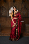 Parampara ~ Handloom Cotton Silk Saree with Golden Border in Exclusive Wine - verymuchindian.com