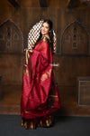 Parampara ~ Handloom Cotton Silk Saree with Golden Border in Exclusive Wine - verymuchindian.com