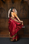 Parampara ~ Handloom Cotton Silk Saree with Golden Border in Exclusive Wine - verymuchindian.com
