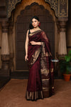 Parampara ~ Handloom Cotton Silk Saree with Golden Border in Rich Maroon - verymuchindian.com