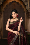 Parampara ~ Handloom Cotton Silk Saree with Golden Border in Rich Maroon - verymuchindian.com