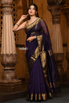 Parampara ~ Handloom Cotton Silk Saree with Golden Border in Violet - verymuchindian.com
