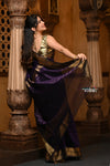 Parampara ~ Handloom Cotton Silk Saree with Golden Border in Violet - verymuchindian.com