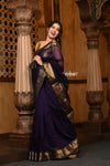 Parampara ~ Handloom Cotton Silk Saree with Golden Border in Violet - verymuchindian.com