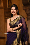 Parampara ~ Handloom Cotton Silk Saree with Golden Border in Violet - verymuchindian.com