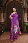Parampara ~ Handloom Pure Cotton Paithani Saree with Exclusive Pichwai Pallu in Plum Purple - verymuchindian.com