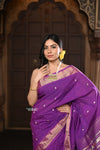 Parampara ~ Handloom Pure Cotton Paithani Saree with Exclusive Pichwai Pallu in Plum Purple - verymuchindian.com